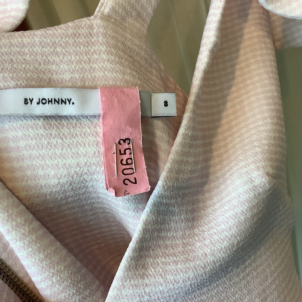 By Johnny Plunge V Midi Dress Bow Tie Straps Pale Pink Size 4 - Picture 10 of 12